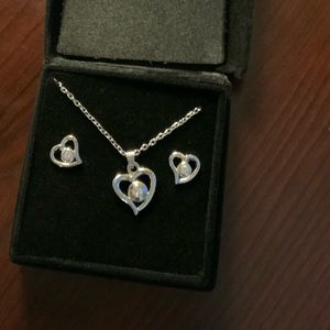 Heart and Crystal Necklace and Earrings